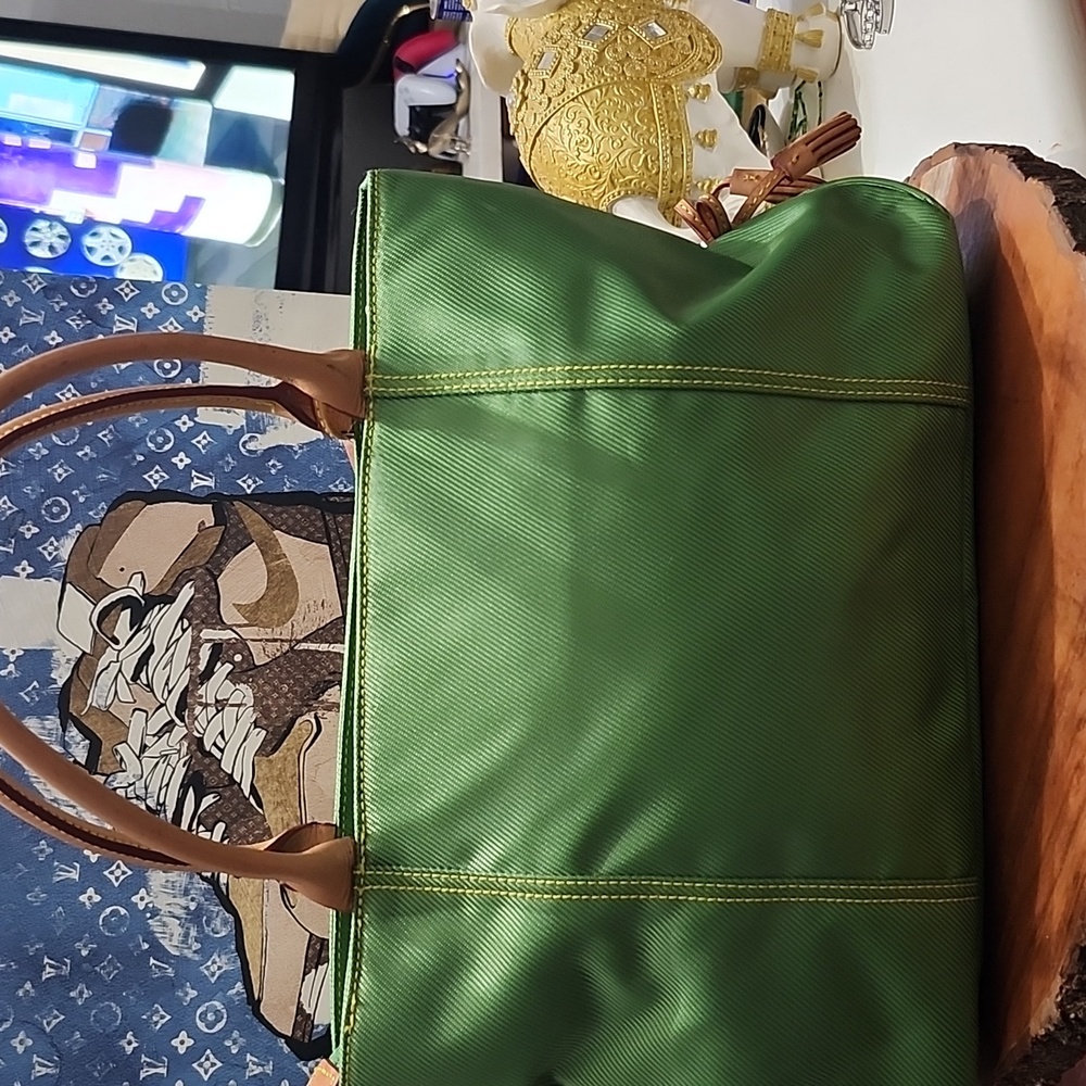 Sharif Studio Green Nylon & Leather Trim Handbag w/Pouch & Purse Charm Rare Euc! - Picture 5 of 15